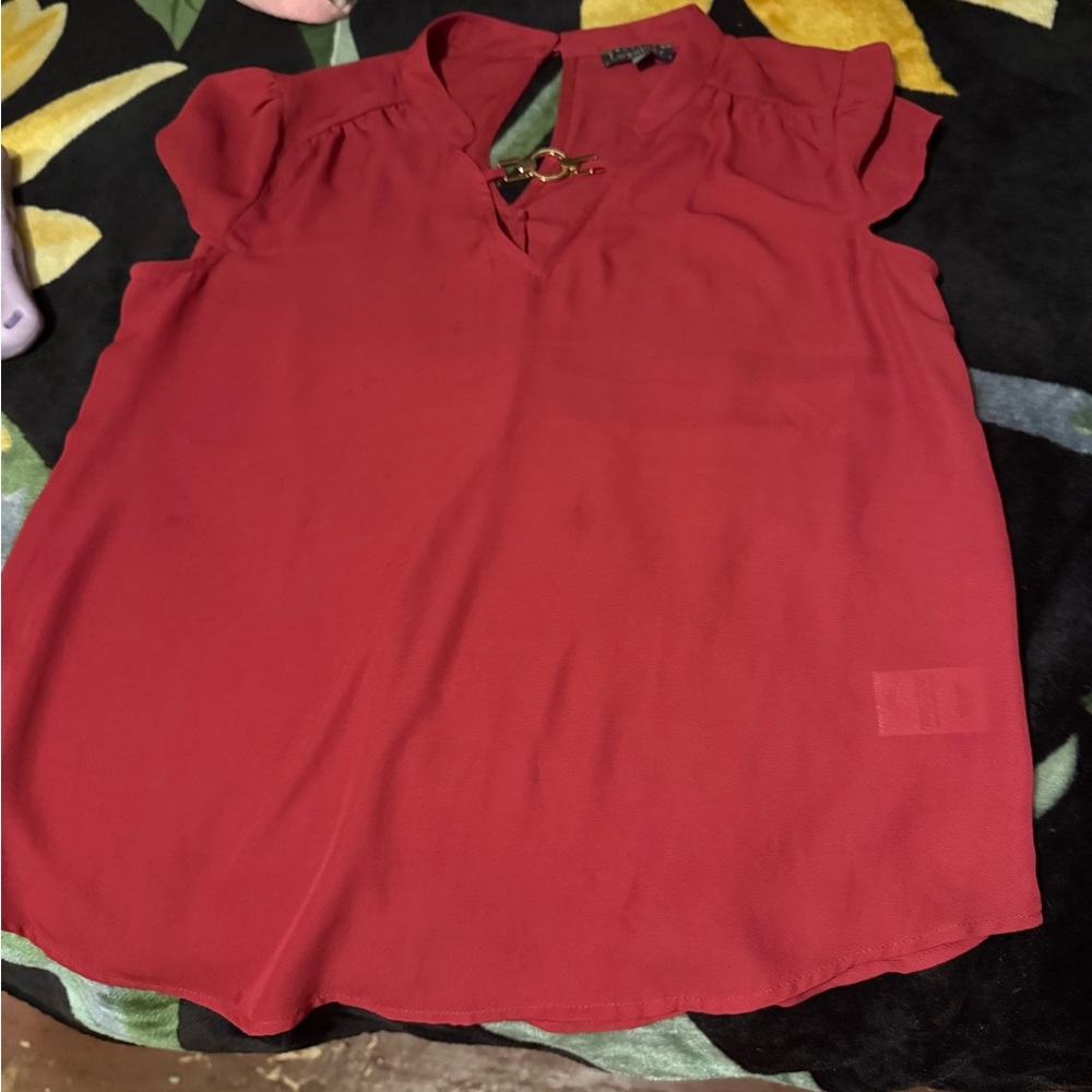 Luxology Red Cap Sleeve Ruffled Blouse